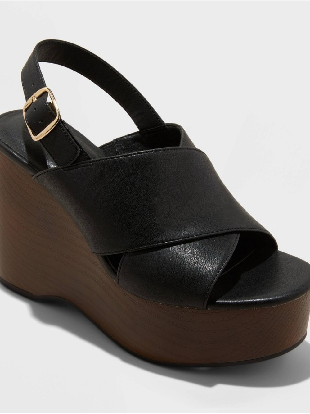 Universal Thread Black Leather Platform Wedge Sandals b128s